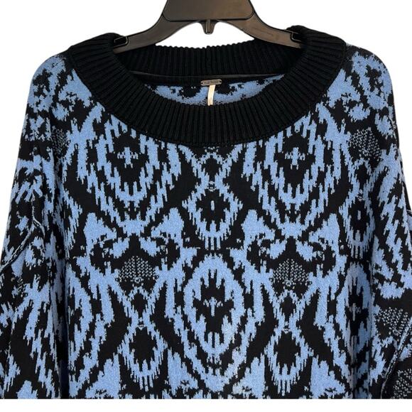 Free People Blue Black Winter Skies Print Tunic Dress Oversized Sweater Size M - Picture 10 of 13